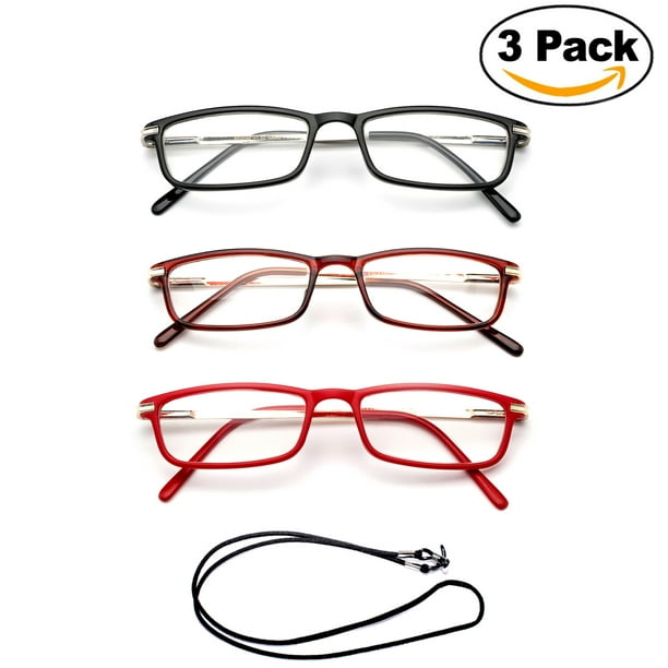 3-Pack Rectangular Reading Glasses with Spring-Hinges 3-Pack Rectangular Reading Glasses with Spring-Hinges